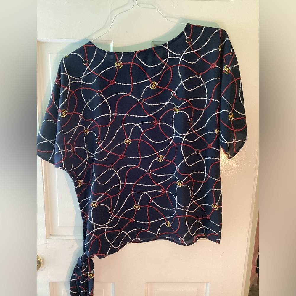 Michael Kors red, white, blue short sleeve side tie shirt - nautical - Picture 4 of 6